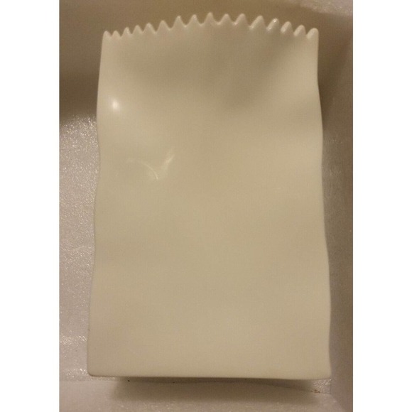 Avon Ceramic White Paper Bag Vase Container Lipstick Logo 100 Year Celebration - Picture 3 of 7